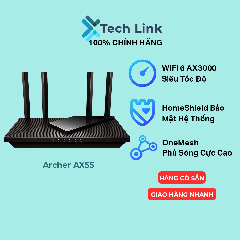 [Hỏa tốc] Bộ Phát Router Wifi TP-Link Archer AX55 Wi-Fi 6 Băng Tần Kép AX3000