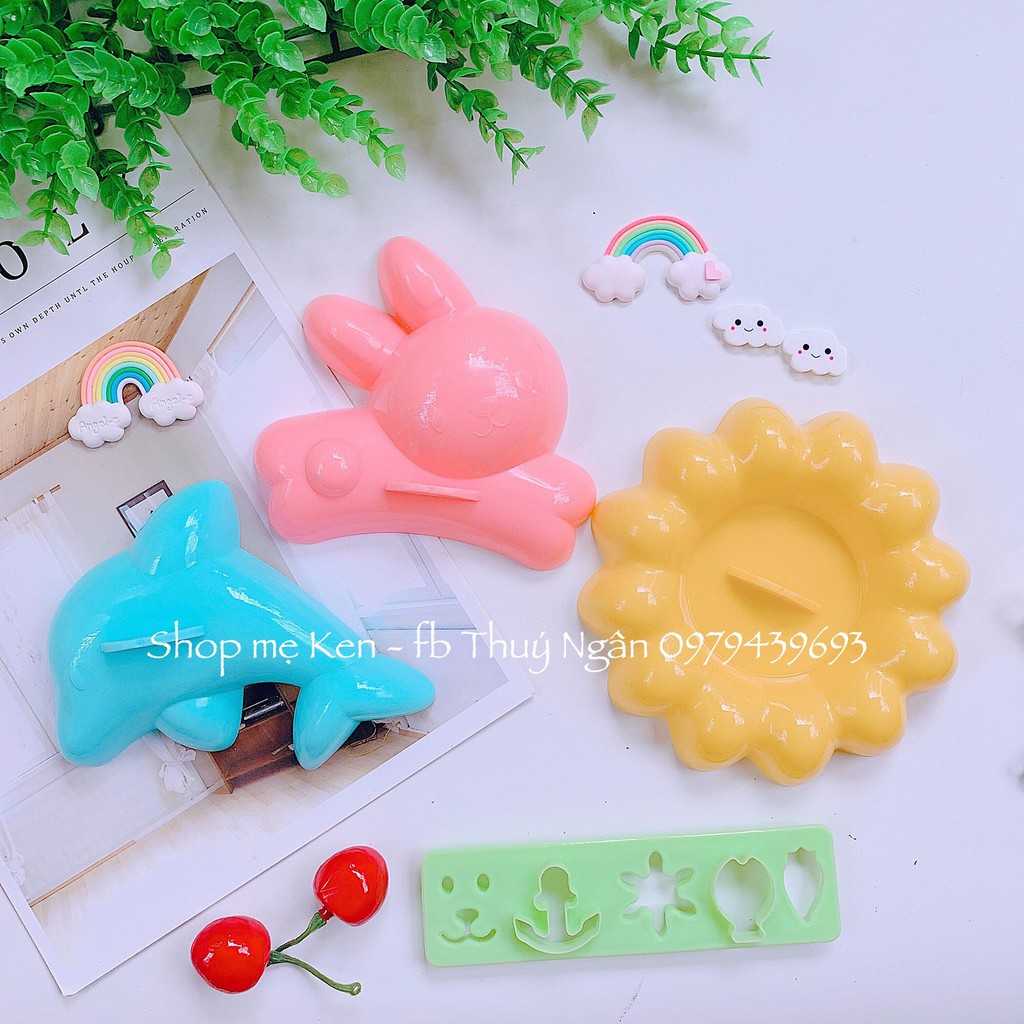 Combo 4 khuôn ép cơm bento hình thú cá heo, hoa, thỏ cho bé ăn dặm