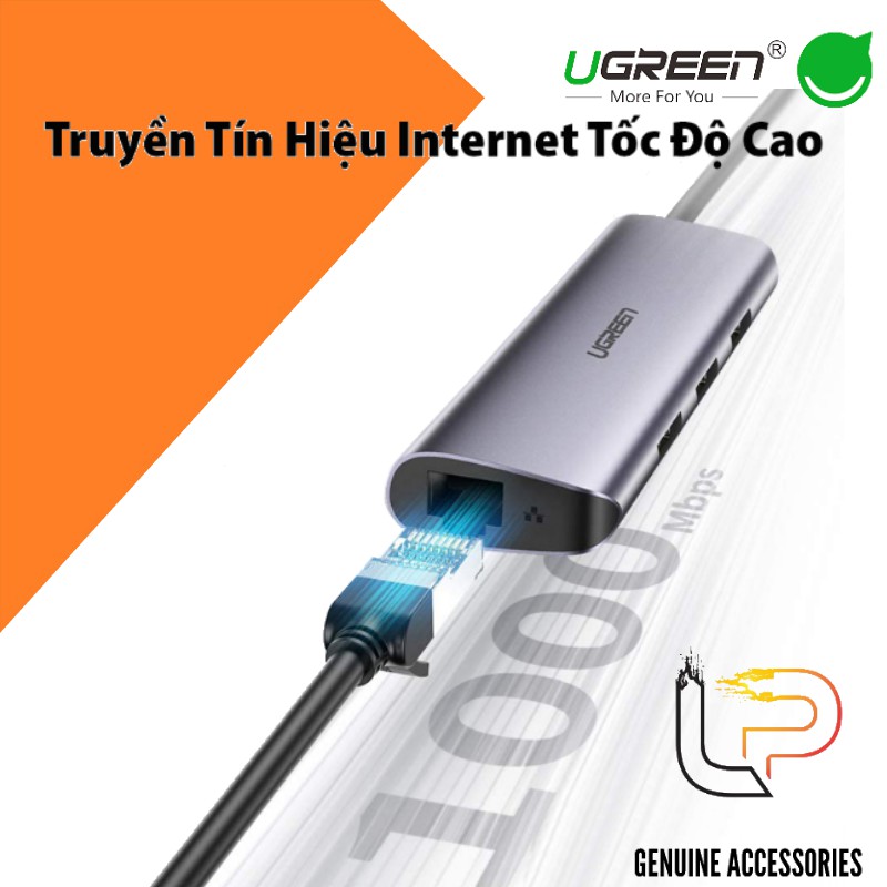 MULTIPORT HUB TYPE-C RA 3 USB 3.0 + LAN UGREEN 60718 - HUB CHUYỂN TYPE-C RA 3 USB 3.0 + LAN KÈM NGUỒN UGREEN 60718