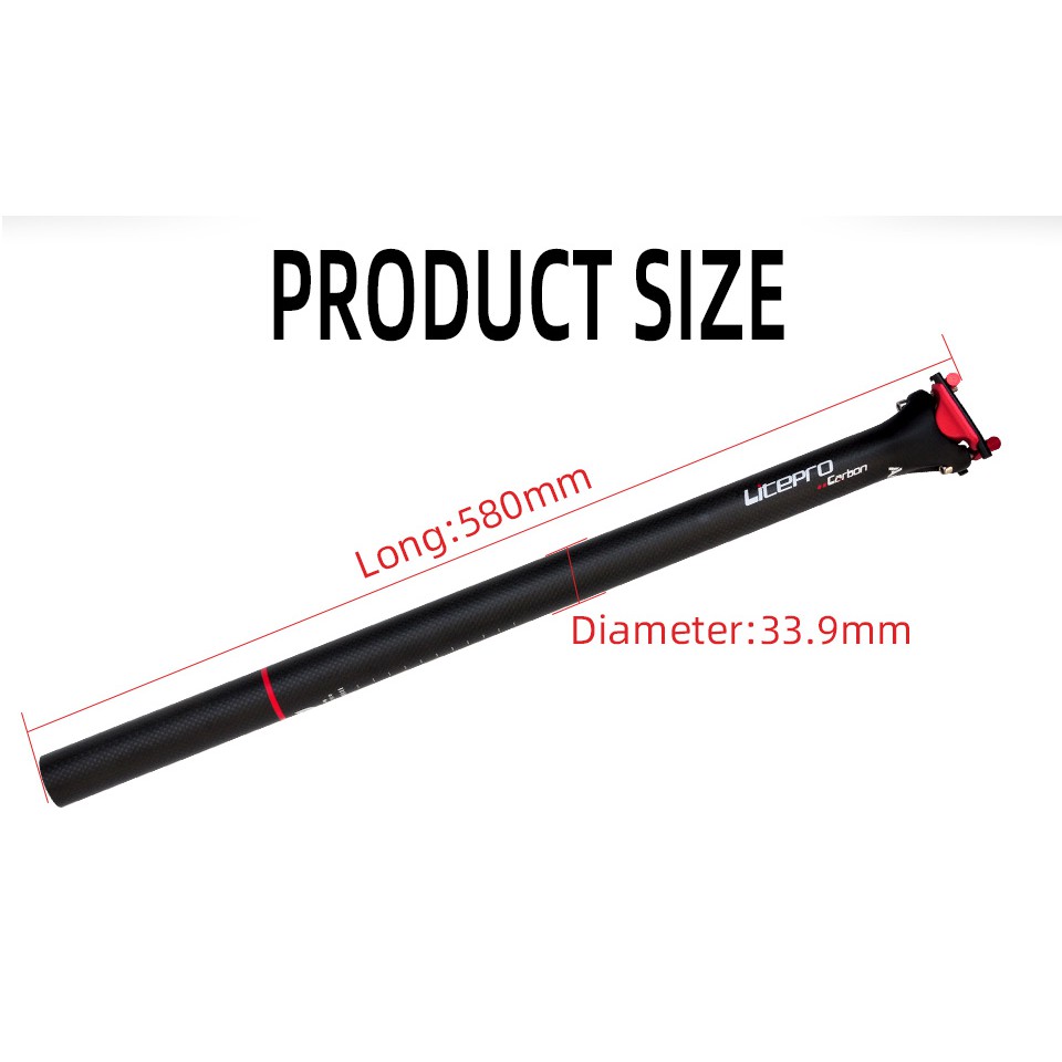 Trục gắn yên xe đạp LITEPRO bằng sợi carbon kích thước 33.9x580mm thích hợp cho xe đạp Litepro 412 BMX A65