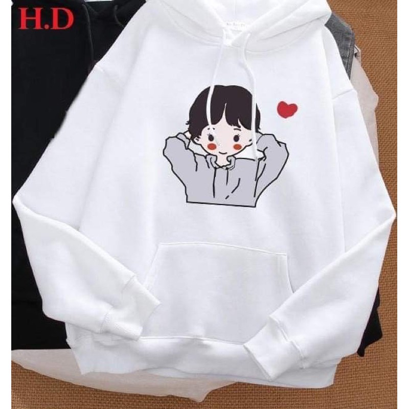 Áo hoodie cô gái má đỏ tim, áo thun nam nữ, dài tay, sét bộ mặc ở nhà và mặc đi chơi - LEEDA MODY