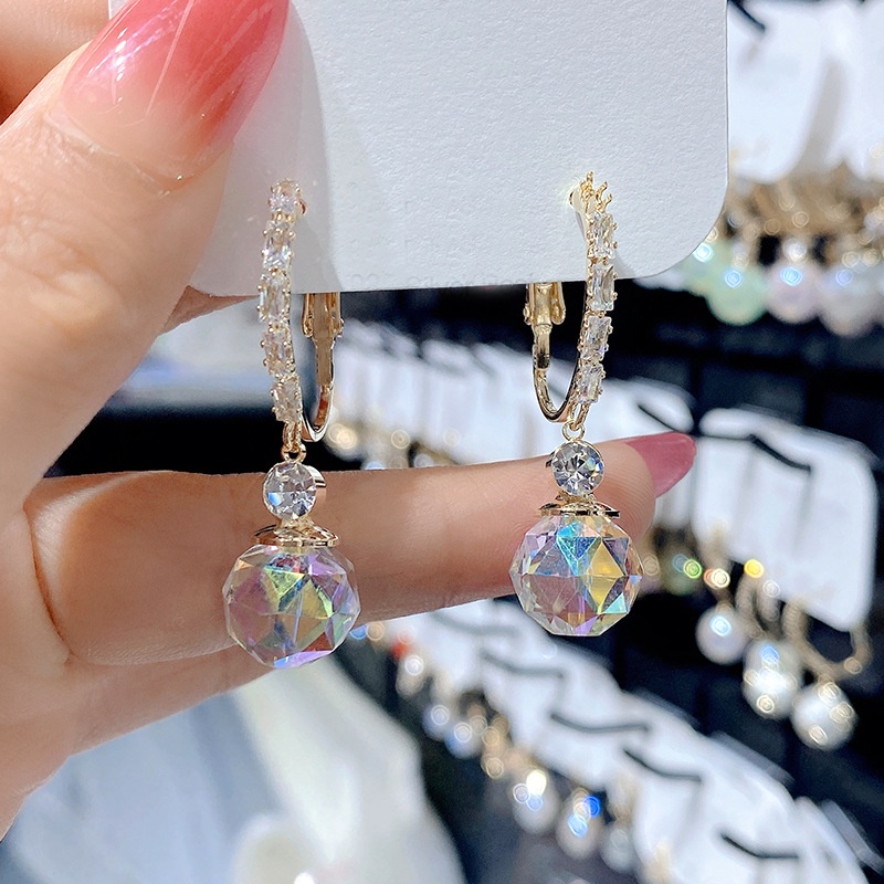 Đôi khuyên tai ETRENDY mặt quả cầu pha lê giả long lanh phong cách Hàn Quốc đơn giản thời trang cho nữ