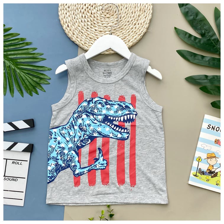 Áo sát nách chất cotton mát lịm kết hợp nhiều hình ảnh ngộ nghĩnh cho bé trai từ 18-40kg