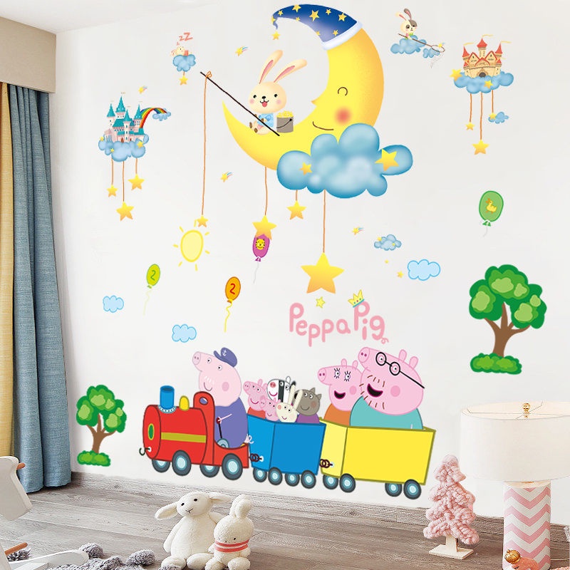 Giấy Dán Tường Tự Dính Hình Heo Peppa Pig Hoạt Hình Trang Trí Phòng Ngủ Cho Bé