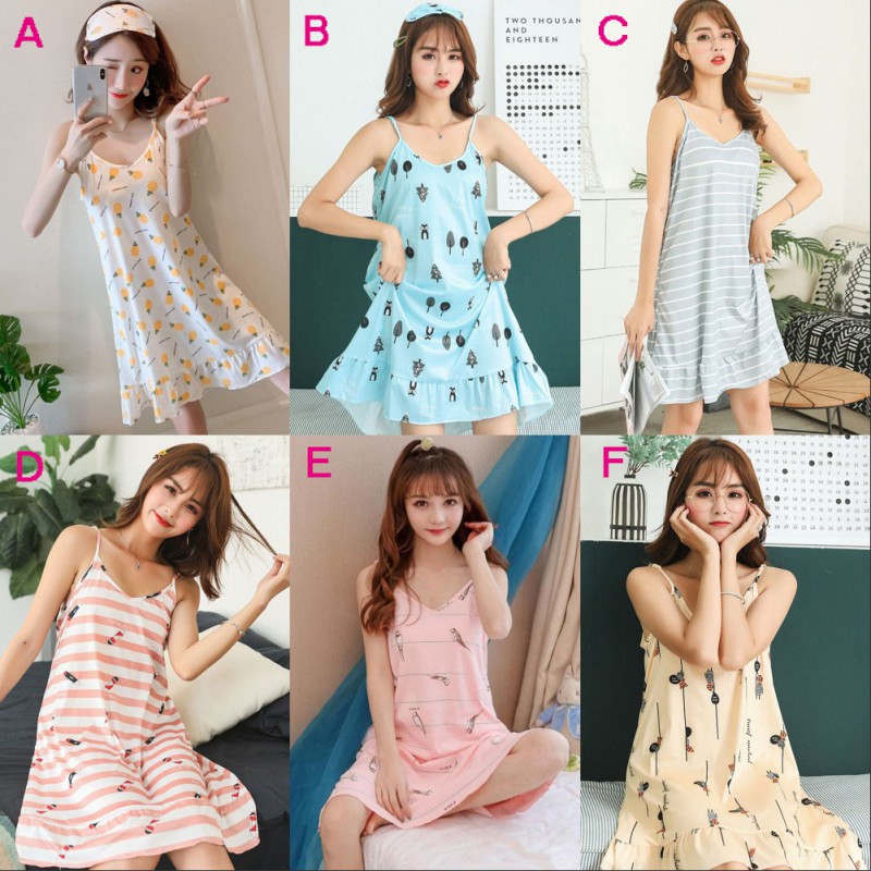 Đầm ngủ kẻ sọc in hình dễ thương