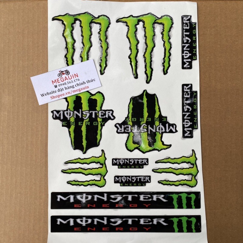 Sticker nổi chống nước dán xe máy, mũ bảo hiểm mẫu MONSTER (giá 1 bảng, mẫu ngẫu nhiên)