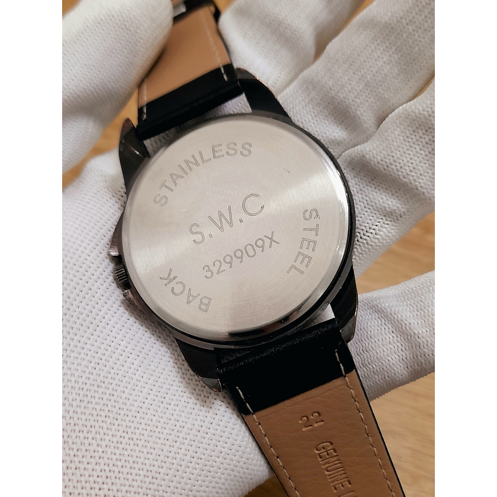 Đồng hồ nam SWC hàng si Nhật mặt kính ánh xanh, màu lính