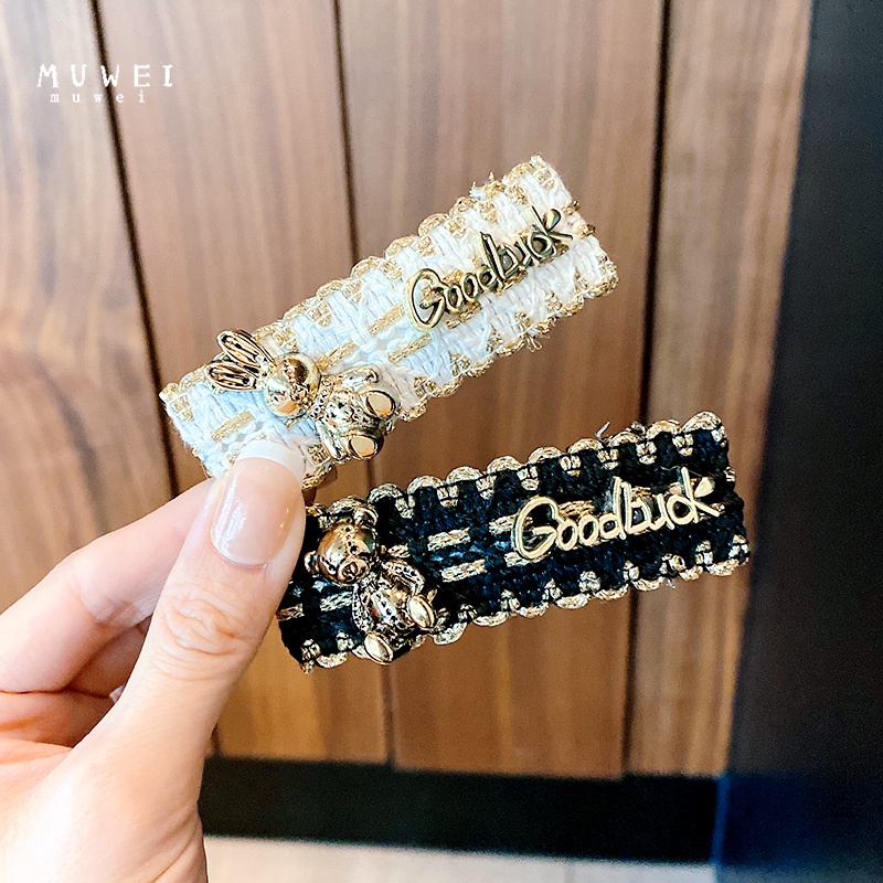 Kẹp Tóc Vải Hình Gấu Dễ Thương Phong Cách Retro