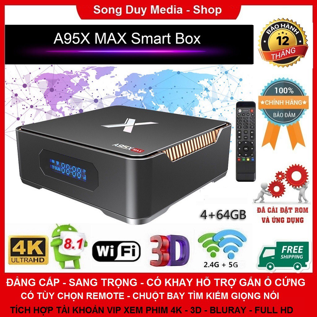 [ELMIU5 hoàn 50k xu] Android TV Box A95x Max | Amlogic S905x2 | Ram 4GB | Bộ Nhớ Trong 64GB | wifi kép | Bluetooth 4.2