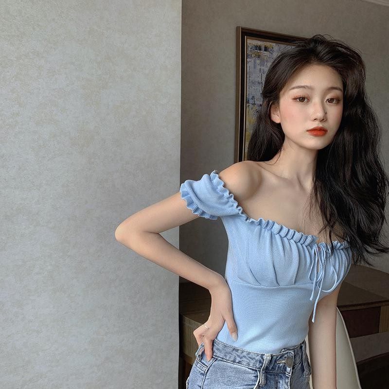 IELGY Áo Trễ Vai Phối Dây Rút Thời Trang Chất Lượng Cao Cho Nữ