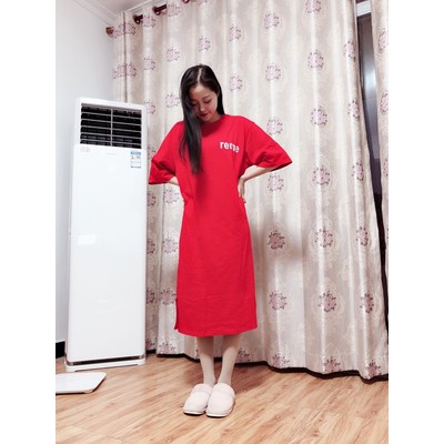 Đầm thun suông rộng chất cotton thoáng mát màu đỏ có ảnh thật | BigBuy360 - bigbuy360.vn