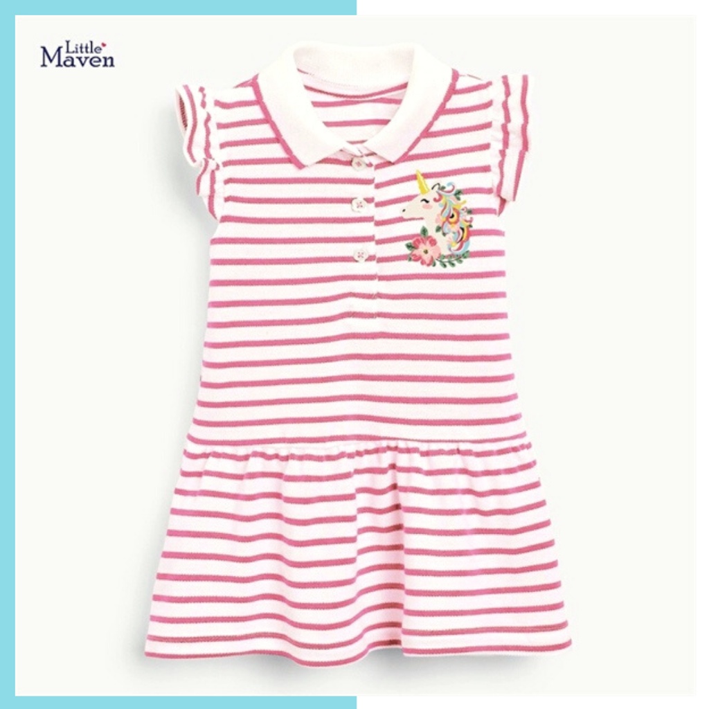 Váy hè cotton bé gái Little Maven (2-8 tuổi) sát nách cổ polo kẻ hồng Pony SY0067