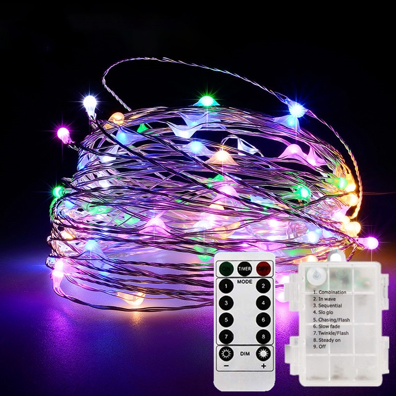 8 Modes 100 Led Fairy String Lights with Battery Remote Timer Control Operated Waterproof Copper Wire Twinkle Light