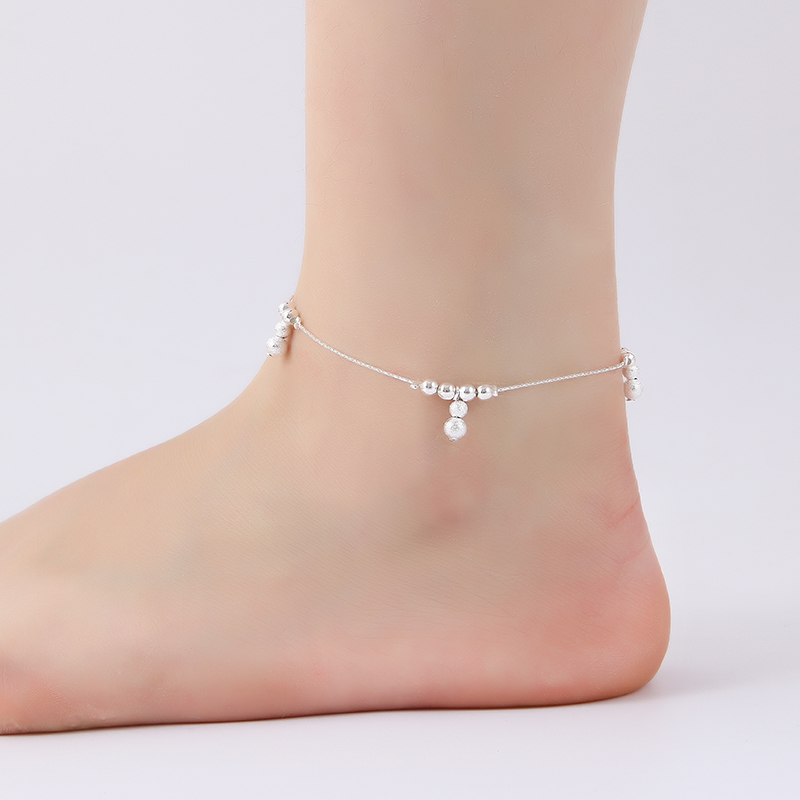 Lắc chân bạc đính hạt ngọc hình trái bầu độc đáo thời trang quà tặng cho nữ