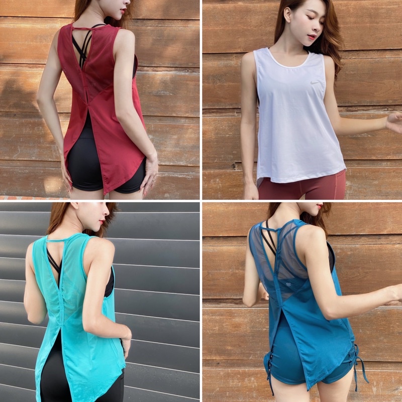 ÁO TẬP GYM NỮ - ÁO TANKTOP PHỐI LƯỚI LƯNG Y