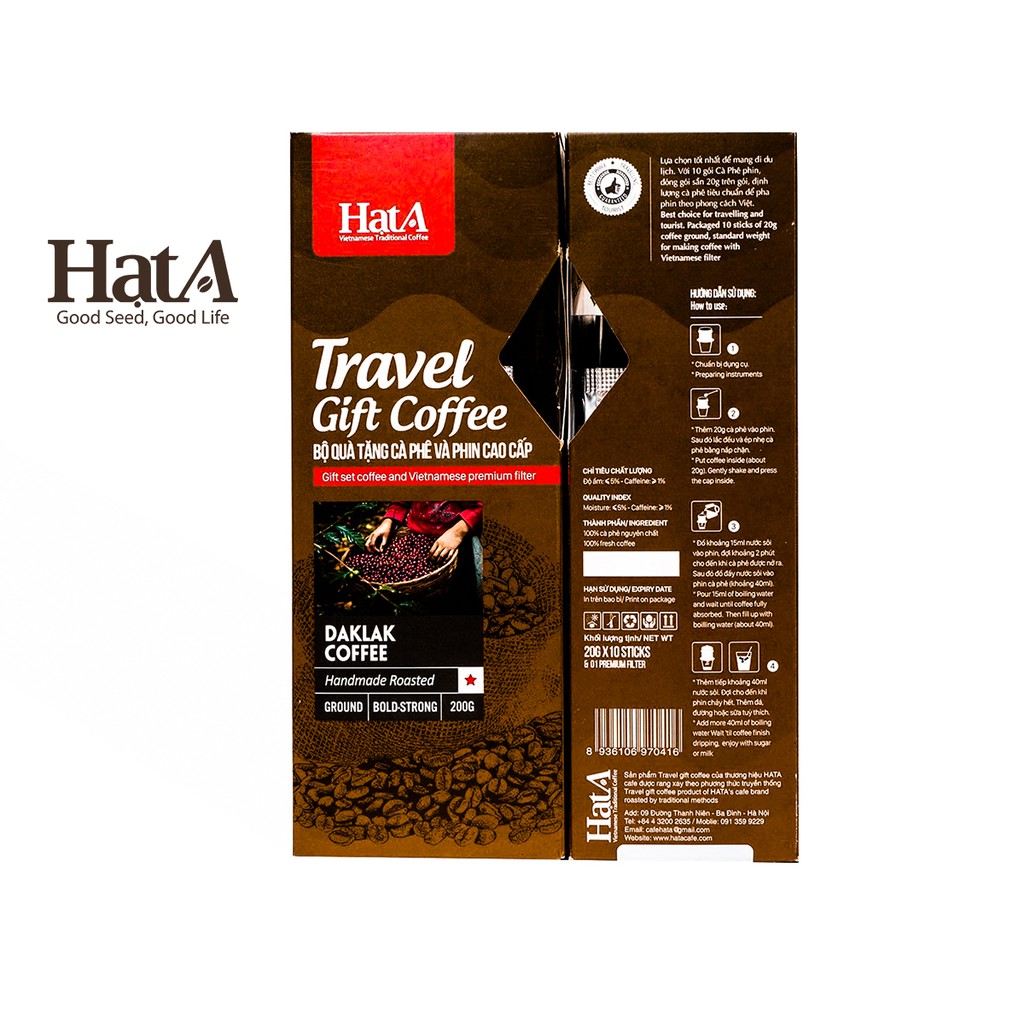 Cà phê rang xay Hạt A Cafe Travel Gift Coffee 100% hạt Robusta Dak Lak nguyên chất 200gr