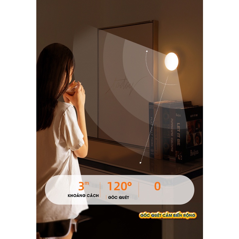 Đèn LED cảm ứng, cảm biến thông minh, Pin sạc, đế nam châm gắn tường xoay 360 Minh House
