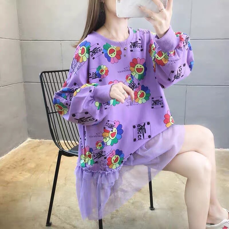 Áo Thun Tay Dài Hoa KaiKaiKiKi Form Rộng Giấu Quần Phối Lưới | BigBuy360 - bigbuy360.vn