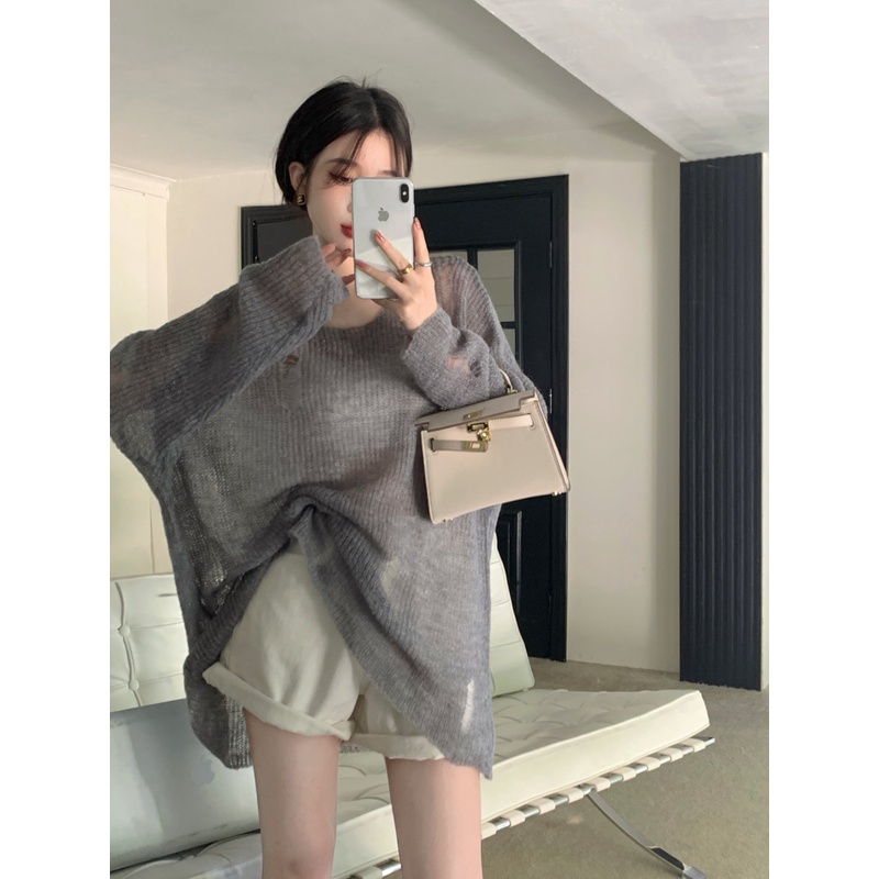 QADCOL Áo Thun Tay Dài Chống Nắng Dáng Rộng Xuyên Thấu Thời Trang Mùa Hè Cho Nữ