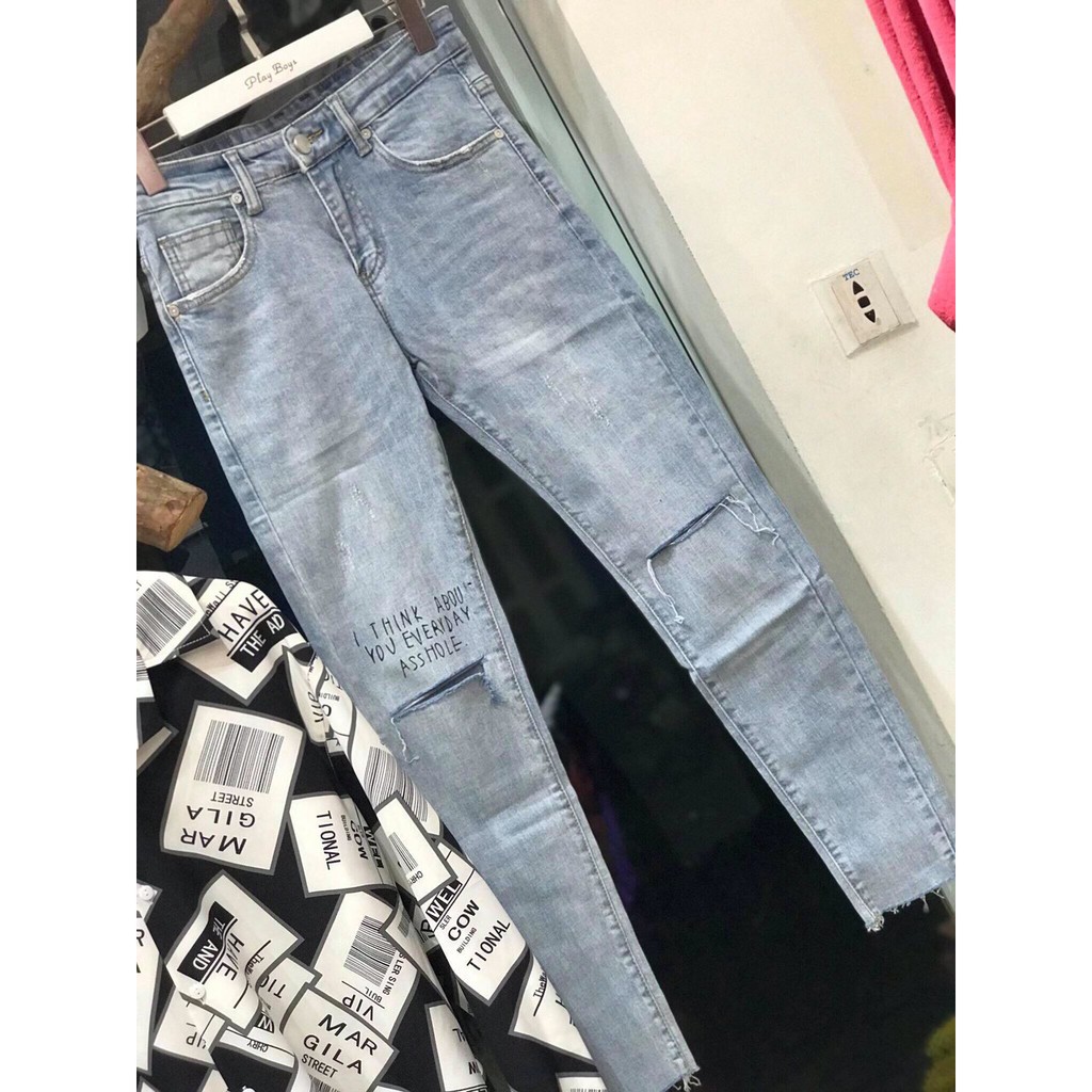 Quần jean nam xanh rách chạy viền chất bò cao cấp AHFASHION | BigBuy360 - bigbuy360.vn