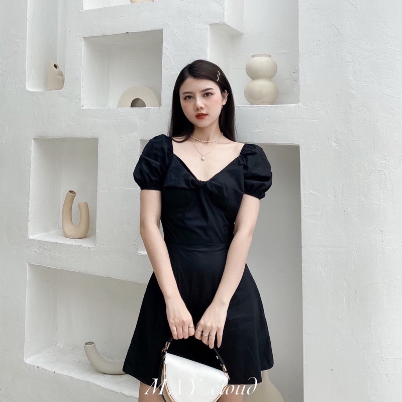 Đầm nữ ngắn tay phồng bẹt vai có khóa kéo