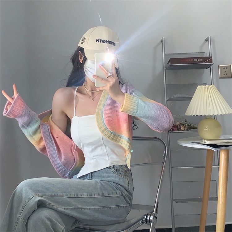 Áo Khoác Cardigan Dệt Kim Tay Dài Dáng Rộng Màu Nhuộm Phong Cách Hàn Quốc Thời Trang Thu Đông Cho Nữ