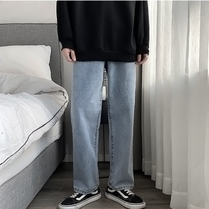 Quần jean nam nữ ống suông rộng màu xanh ghi nhạt 927 | BigBuy360 - bigbuy360.vn