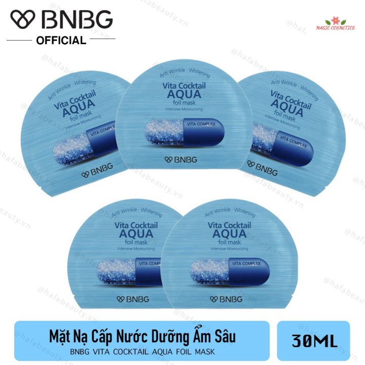 [Mã giảm giá] Combo 5 Mặt nạ lá nguyên khối dưỡng da ẩm mượt BNBG Vita Cocktail Aqua Foil Mask - Moisturizing.màu xanh