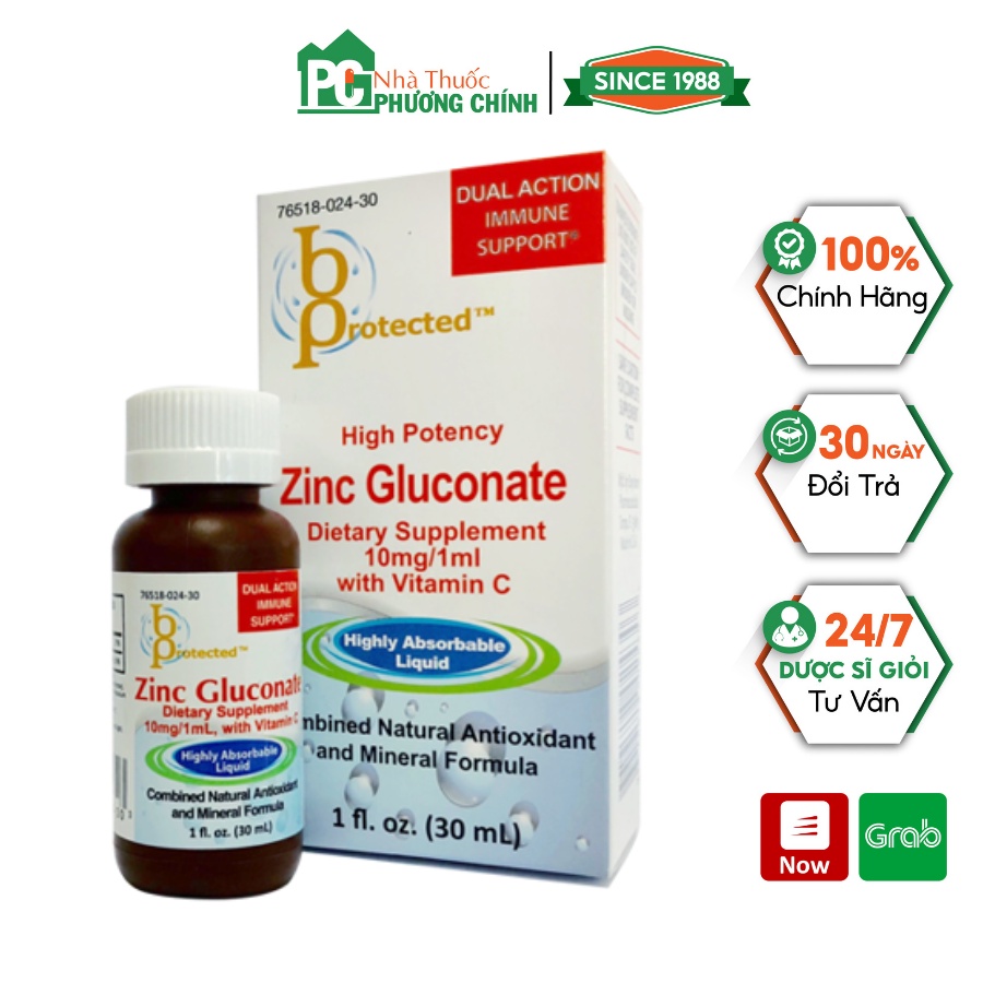 Kẽm Hữu Cơ Cho Bé Zinc Gluconate Bprotected Giúp Trẻ  Ăn Ngon &amp; Tăng Sức Đề Kháng (Chai 30ml)
