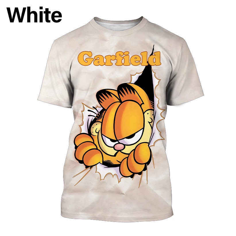 Mới Áo Thun Nam Tay Ngắn Cổ Tròn In Hình Mèo Garfield 3D Thời Trang