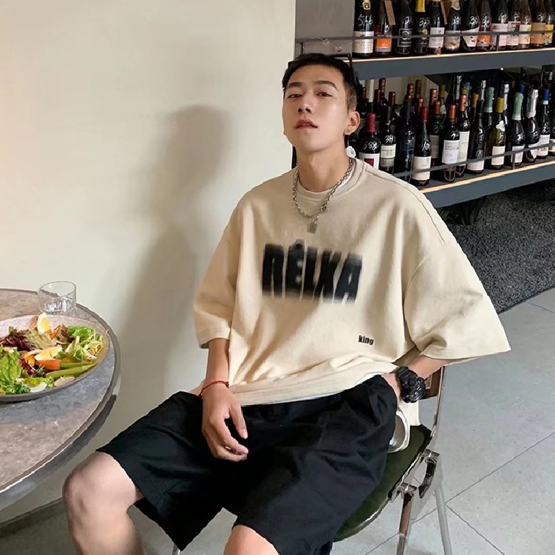 Áo Thun Tay Ngắn Dáng Rộng In Chữ Phong Cách Nhật Bản Thời Trang Mùa Hè Cho Nam Và Nữ size M-5XL