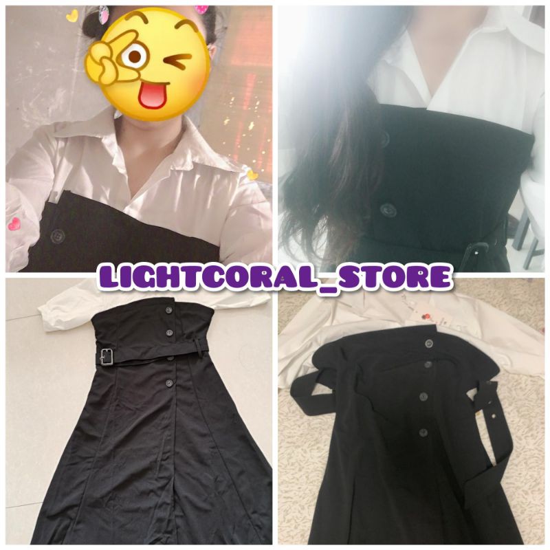 [ORDER] Đầm vest cổ trắng phối đen tay phồng hàng thiết Quảng Châu đẹp có size