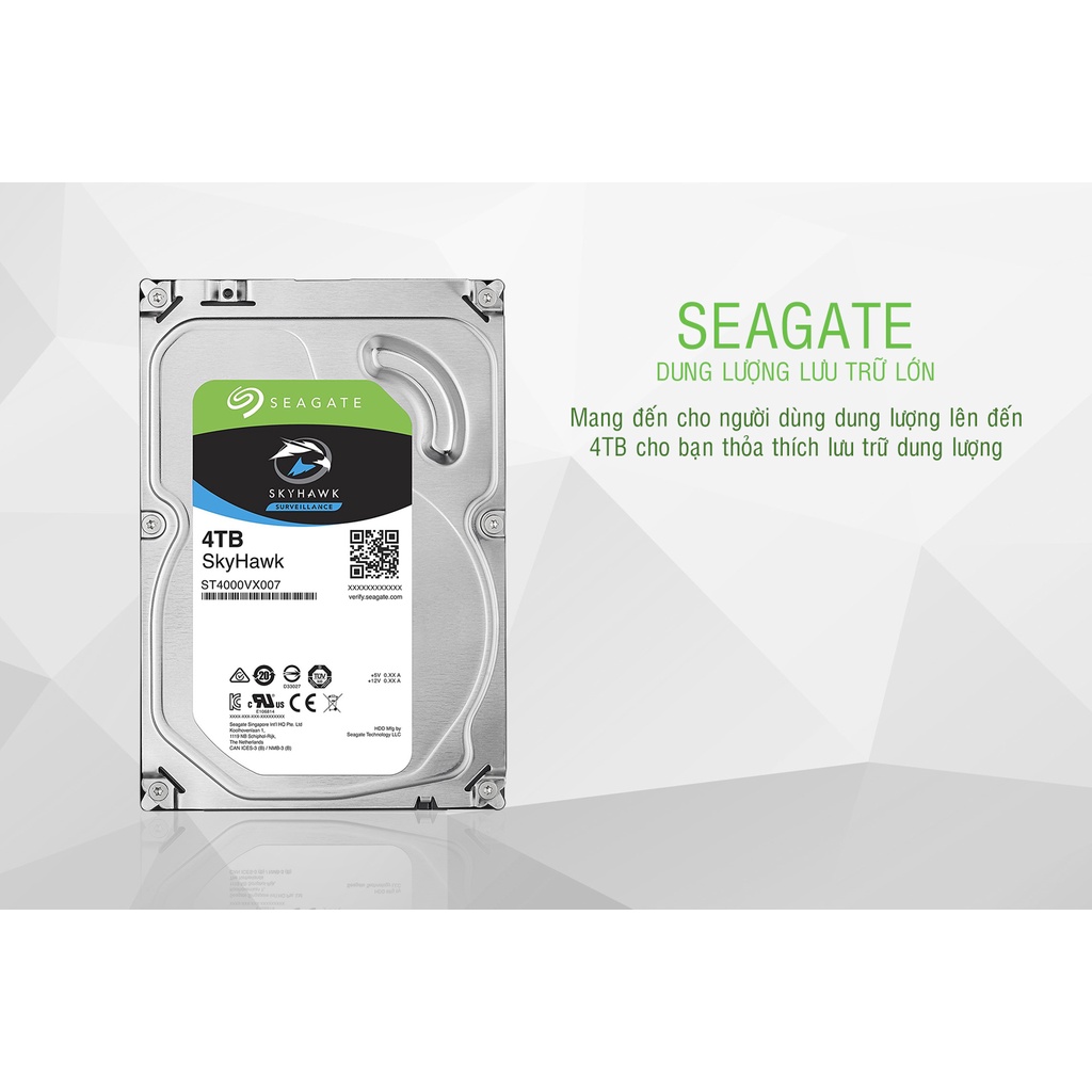 Ổ cứng gắn trong HDD Seagate SkyHawk 4TB 3.5 inch 5900RPM, SATA3 6GB/s - Hàng chính hãng