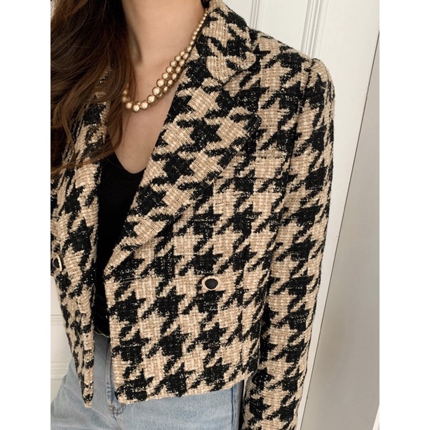 [Có ảnh thật]Áo khoác blazer dạ hoạ tiết răng sói houndstooth thanh lịch SAM SAM BOUTIQUE | BigBuy360 - bigbuy360.vn