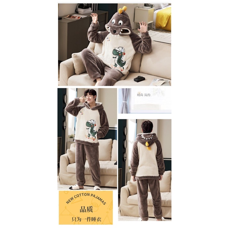 Bộ Đồ Ngủ Chất Nỉ Dày Dặn Họa Tiết Hoạt Hình Thời Trang Thu Đông Cho Nam