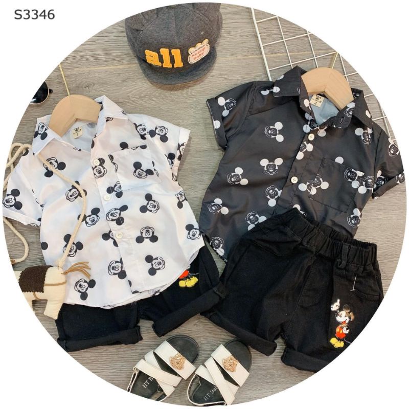 🔥MỚI🔥Set sơ mi quần kaki Micky size đại cho bé từ 16-25kg