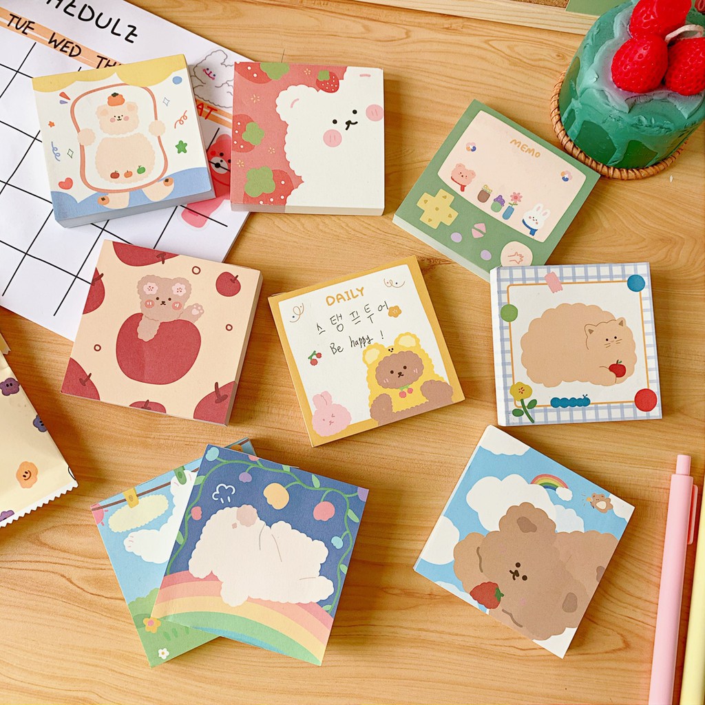 Giấy Nhớ Note Pad Memo Pad 100 Tờ Hình Gấu Bear Series Đáng Yêu Ghi Chép Tiện Dụng