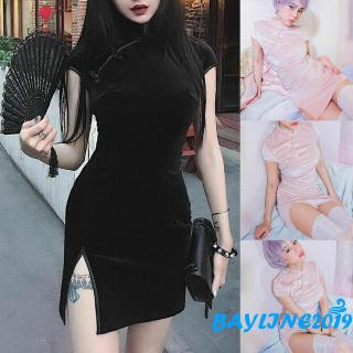 ❀May-thời trang nữ Váy sườn xám Trung Quốc Váy Mini màu đen buổi tối