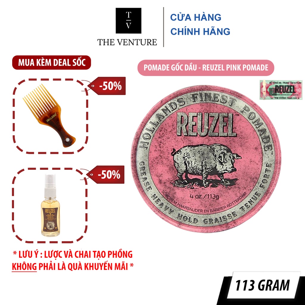 [Mã COSDAY giảm 8% đơn 150K] Sáp Vuốt Tóc Reuzel Pink Pomade - Grease Heavy Hold Chính Hãng - Pomade Heo Hồng