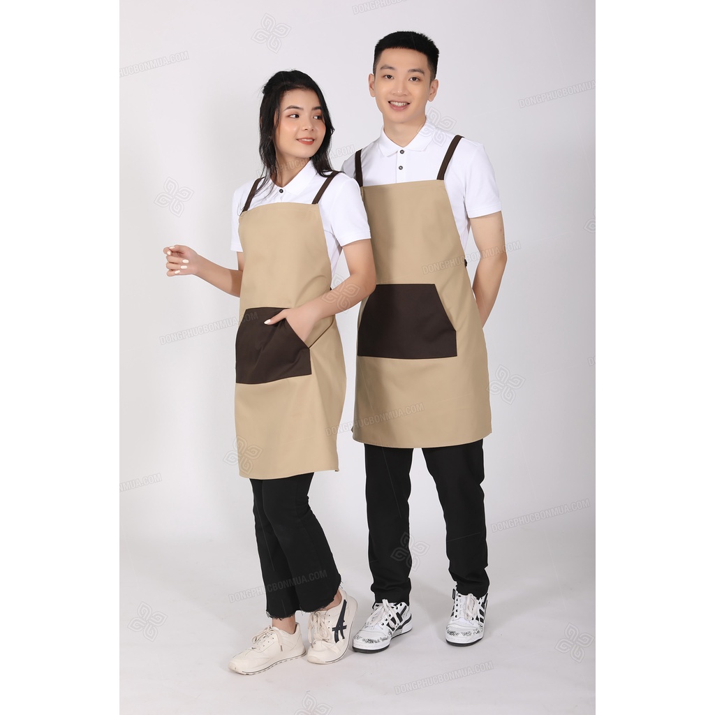 Tạp dề đẹp kaki cao cấp - Tạp dề pha chế Tạp dề cafe Tạp dề phục vụ sẵn hàng kèm video hàng đẹp