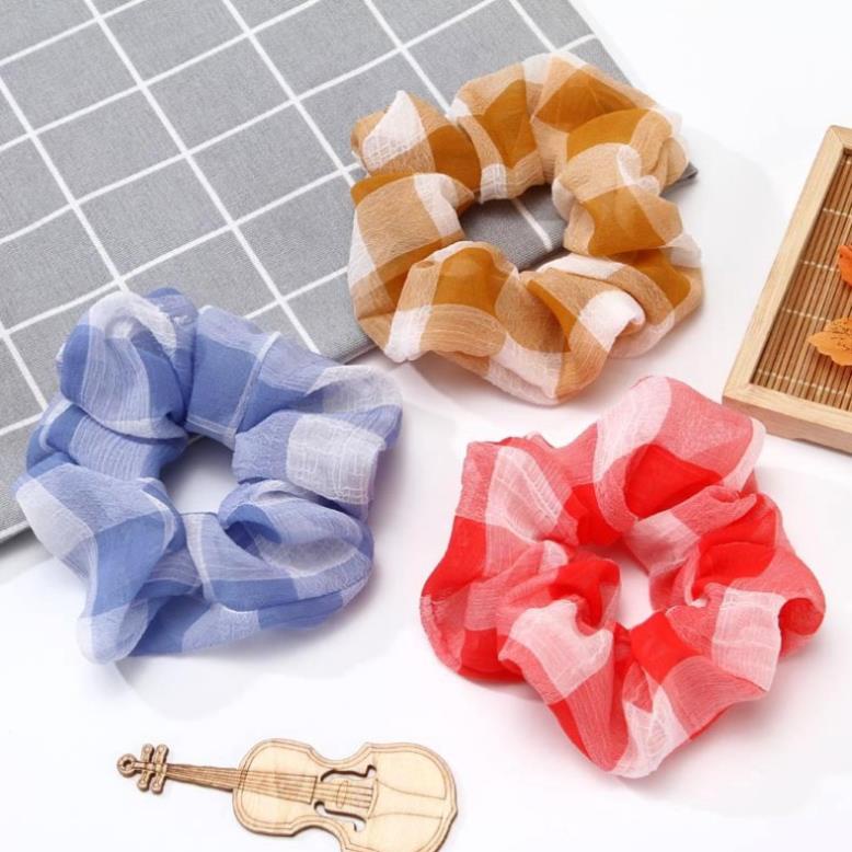 Chun buộc tóc scrunchy vải tơ bồng bềnh C34