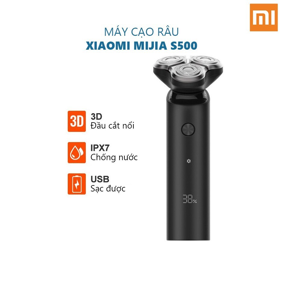 Máy cạo râu Xiaomi Mijia S500 3 lưỡi, chống nước, sạc USB-C, Model mới 2019