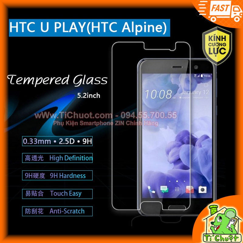 Kính Cường Lực HTC U Play 5.2" KO FULL, 9H-0.26mm