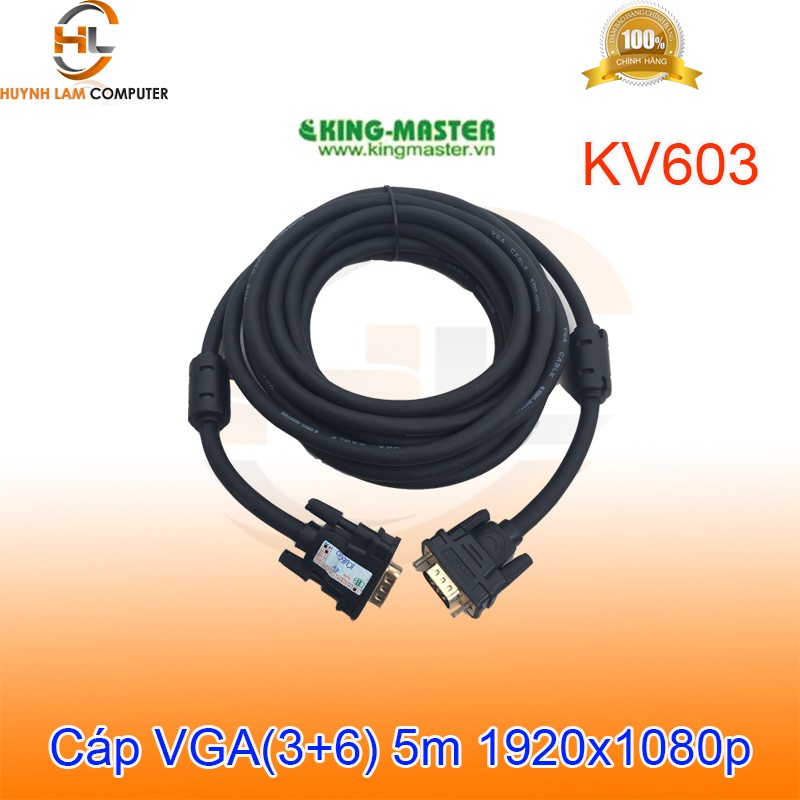 Cáp VGA 5m KingMaster KV603 (3+6) FullHD sắc nét - Hàng chính hãng