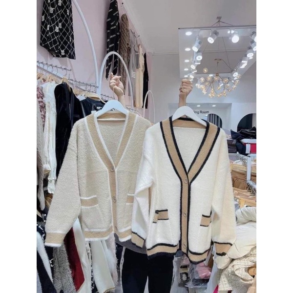 Áo khoác cardigan len lông 2 túi form rộng siêu xinh phong cách Hàn Quốc