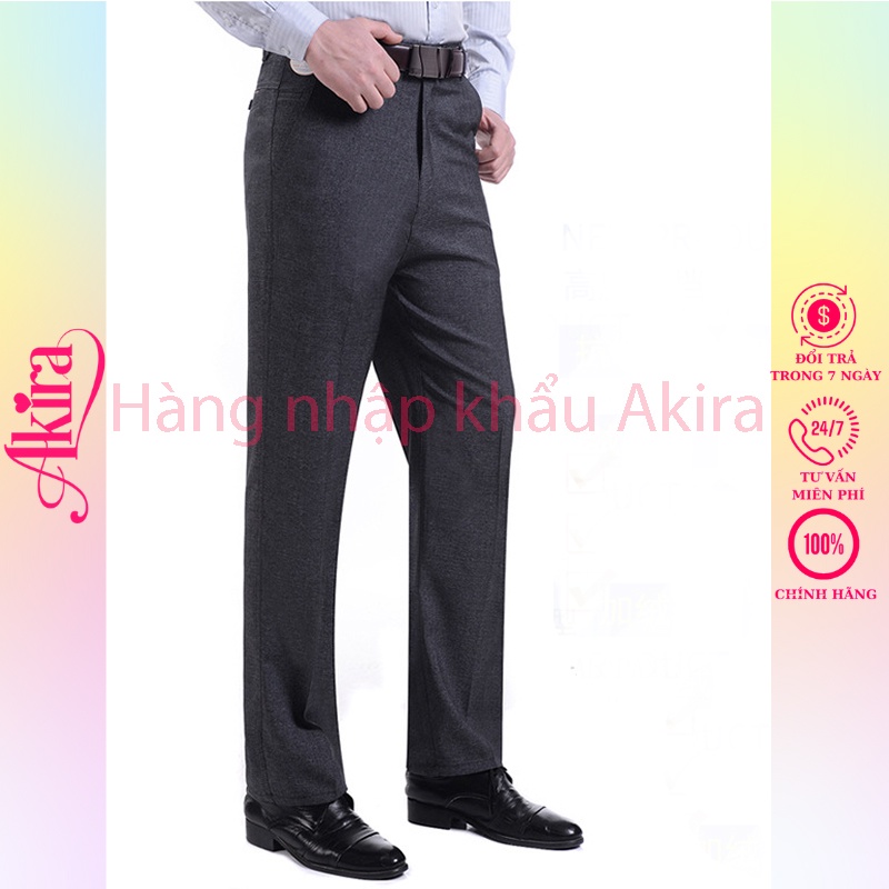 Quần tây nam công sở ống đứng trung niên vải không phai, quần tây nam xuất khẩu Akira có size cho người 90kg