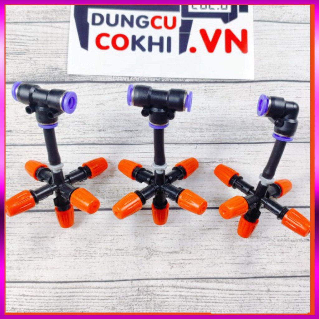 3 Béc phun sương 5 tia nhựa, kết nối nhanh ống 8mm, dùng tưới cây, tưới lan