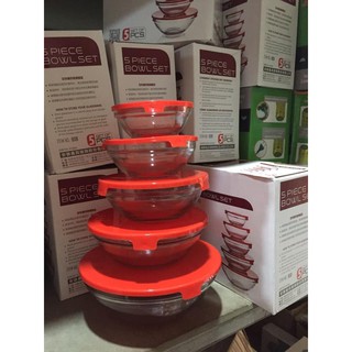 bộ 5 bát thủy tinh có nắp đậy