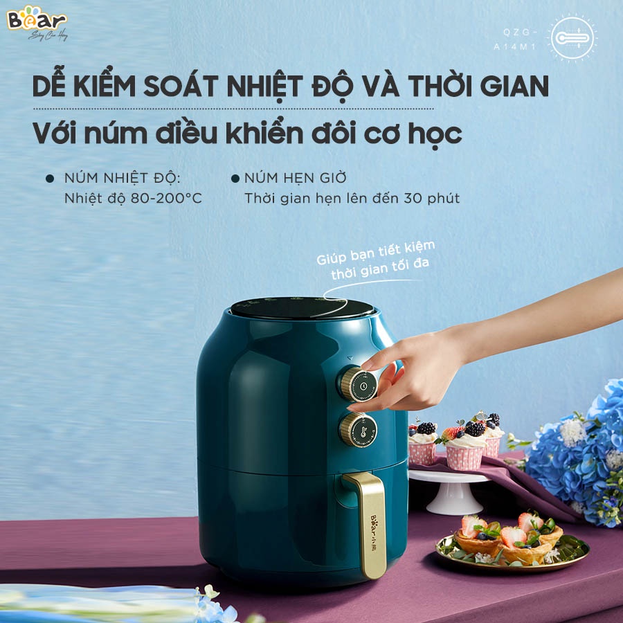 Nồi Chiên Không Dầu Bear Công Nghệ Hiện Đại Nhiệt Đối Lưu 360 Độ Chiên Chín Đều, Chất Liệu Cao Cấp An Toàn VS-8083A