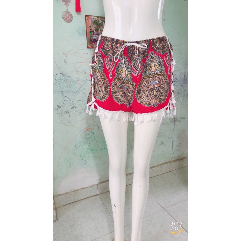 [size 1/40-50ký]Quần đùi lanh thái viền ren tua rua đi biển